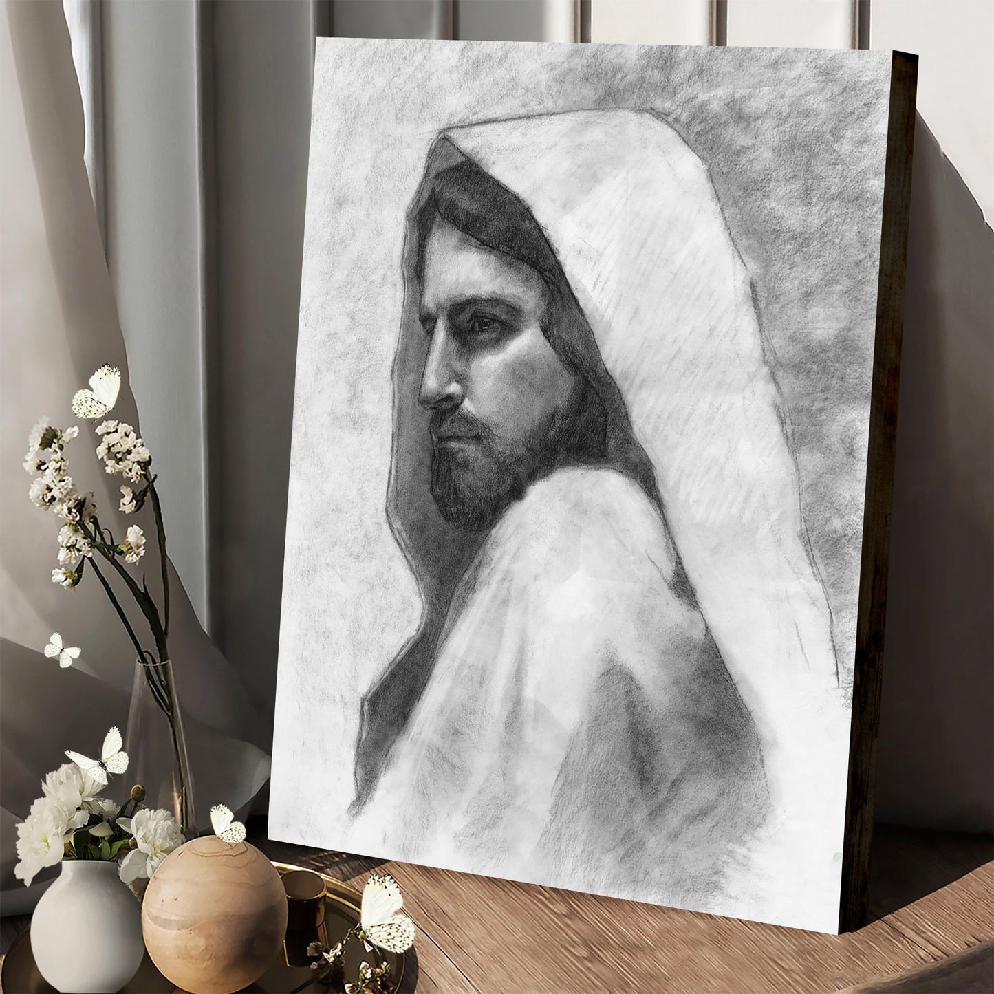 Savior Sketch Canvas Wall Art - Jesus Picture - Jesus Portrait Canvas