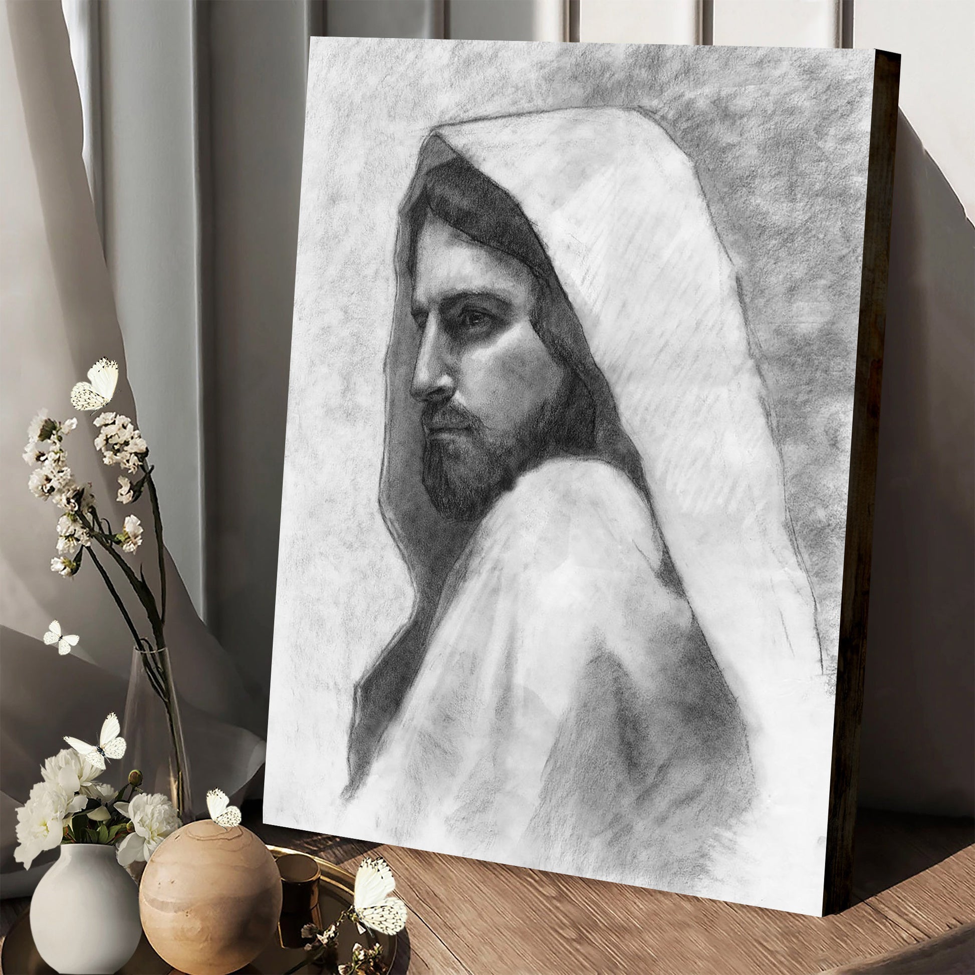 Savior Sketch Canvas Wall Art - Jesus Picture - Jesus Portrait Canvas