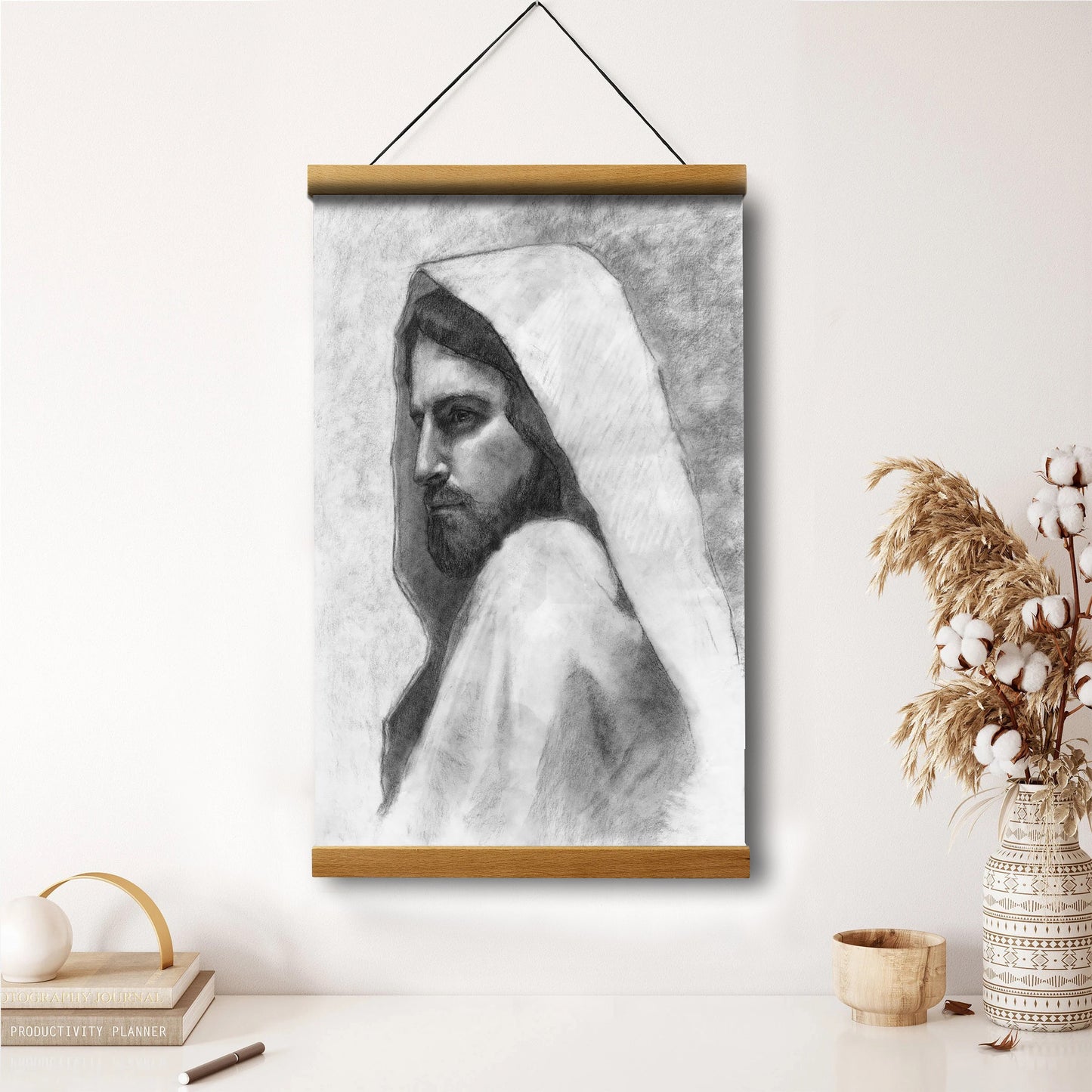 Savior Sketch Hanging Canvas Wall Art - Jesus Picture - Jesus Portrait Canvas - Religious Canvas