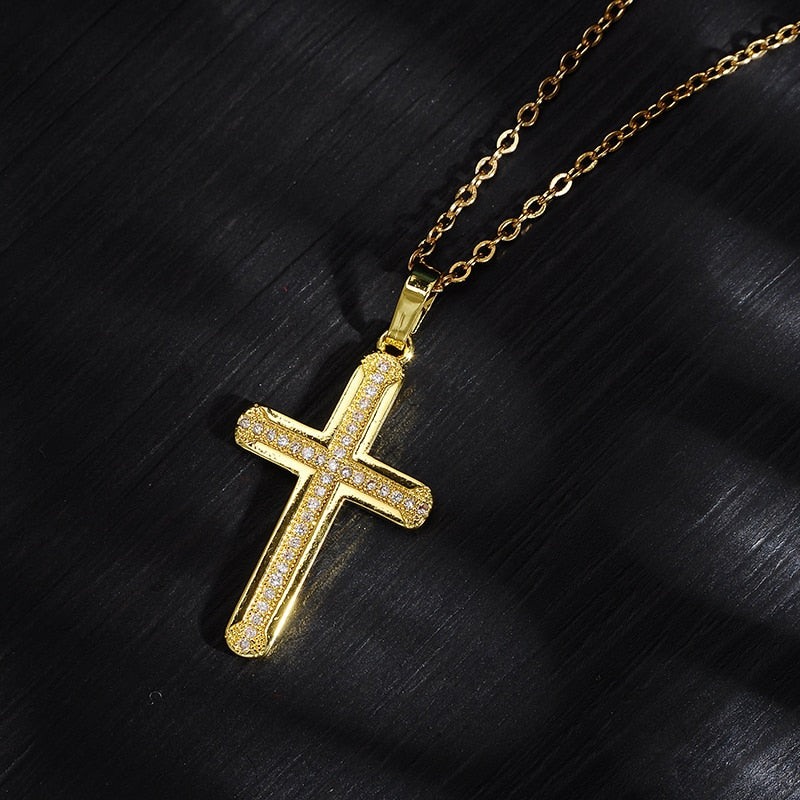 Shiny Gold Plated Cubic Zirconia Cross Necklaces for Christian Women 7