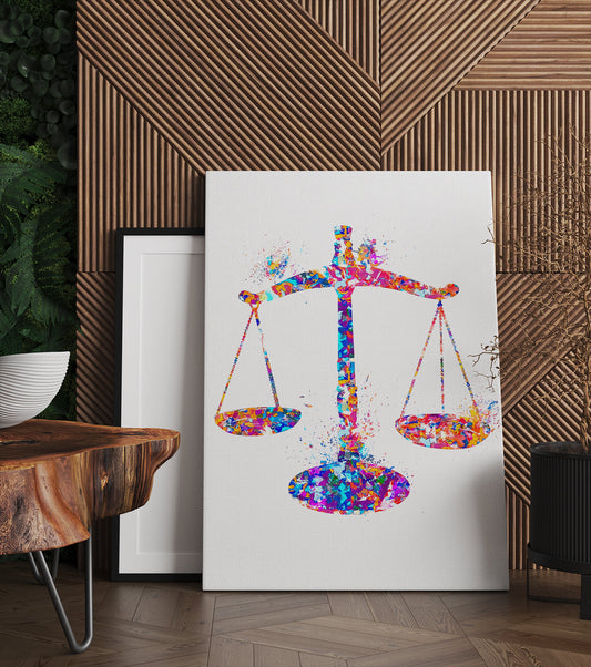 Scales Of Justice Watercolor Canvas Wall Art - Lawyers Office Decor - Gift For Lawyers