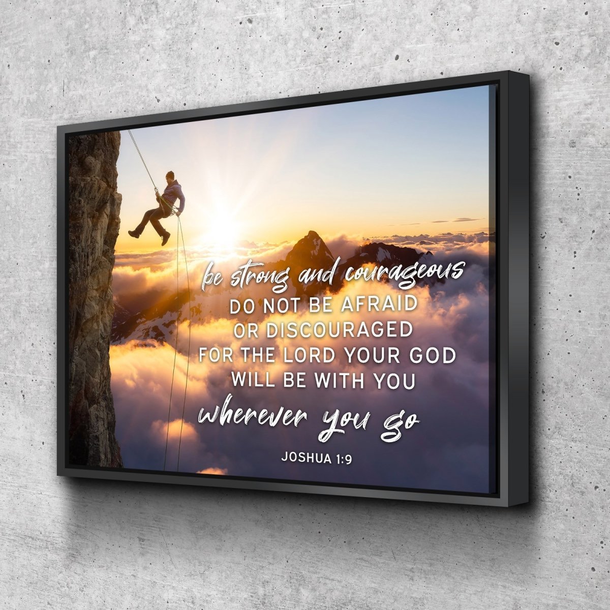 Scaling Mountains Joshua 19 Be Strong And Courageous Wall Art - Christian Canvas Wall Art