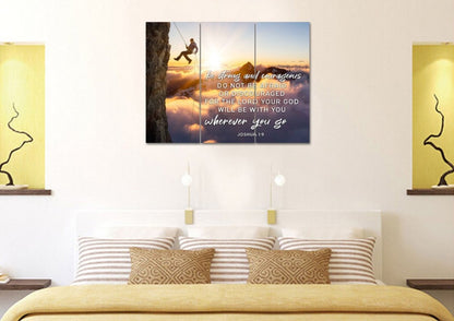 Scaling Mountains Joshua 19 Be Strong And Courageous Wall Art - Christian Canvas Wall Art
