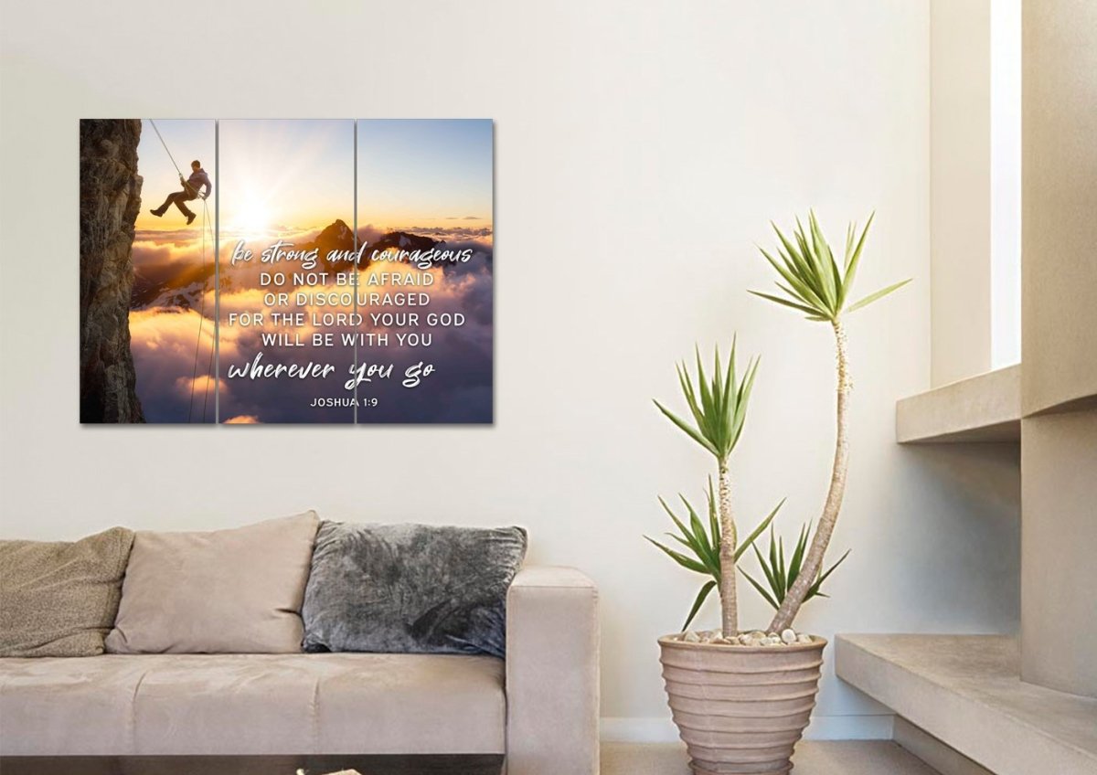 Scaling Mountains Joshua 19 Be Strong And Courageous Wall Art - Christian Canvas Wall Art
