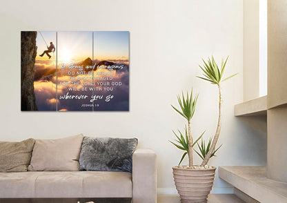 Scaling Mountains Joshua 19 Be Strong And Courageous Wall Art - Christian Canvas Wall Art