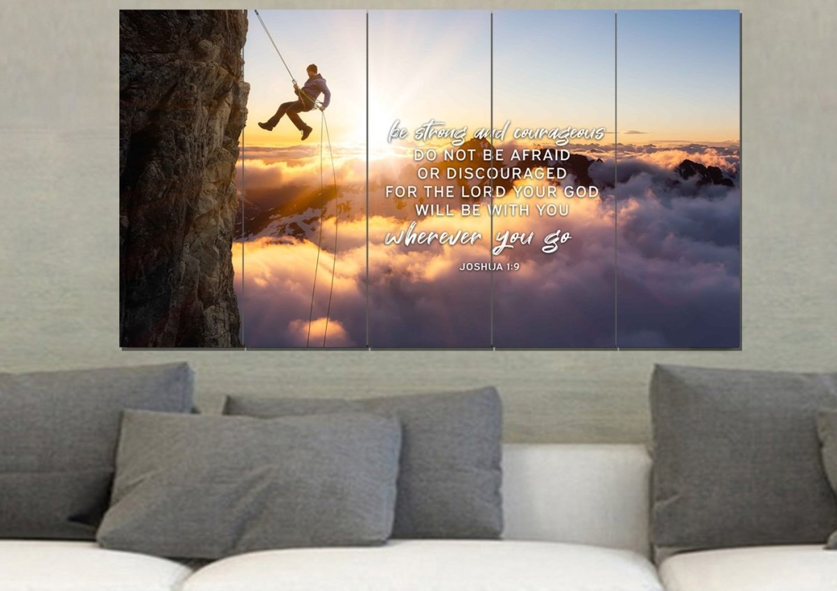 Scaling Mountains Joshua 19 Be Strong And Courageous Wall Art - Christian Canvas Wall Art