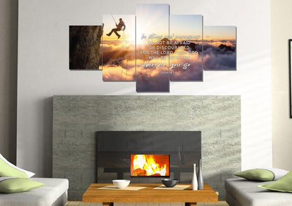 Scaling Mountains Joshua 19 Be Strong And Courageous Wall Art - Christian Canvas Wall Art
