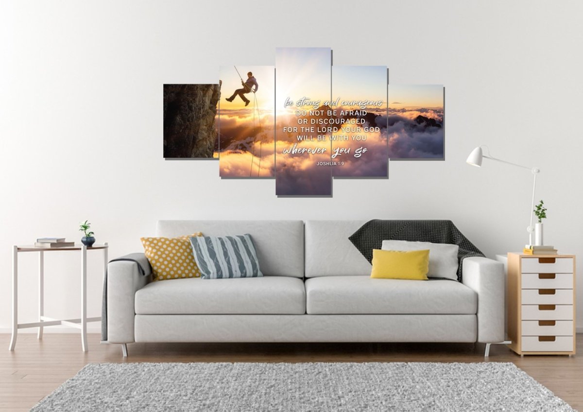 Scaling Mountains Joshua 19 Be Strong And Courageous Wall Art - Christian Canvas Wall Art