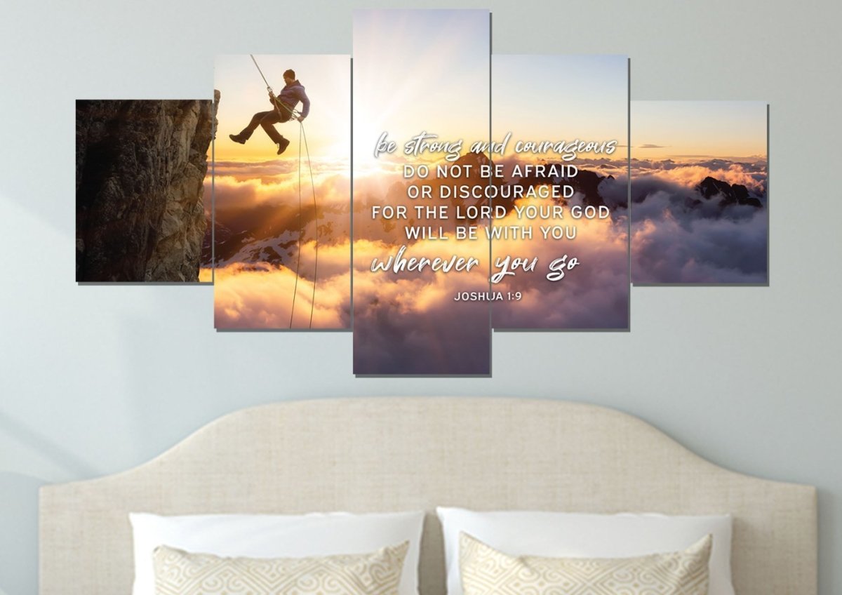 Scaling Mountains Joshua 19 Be Strong And Courageous Wall Art - Christian Canvas Wall Art