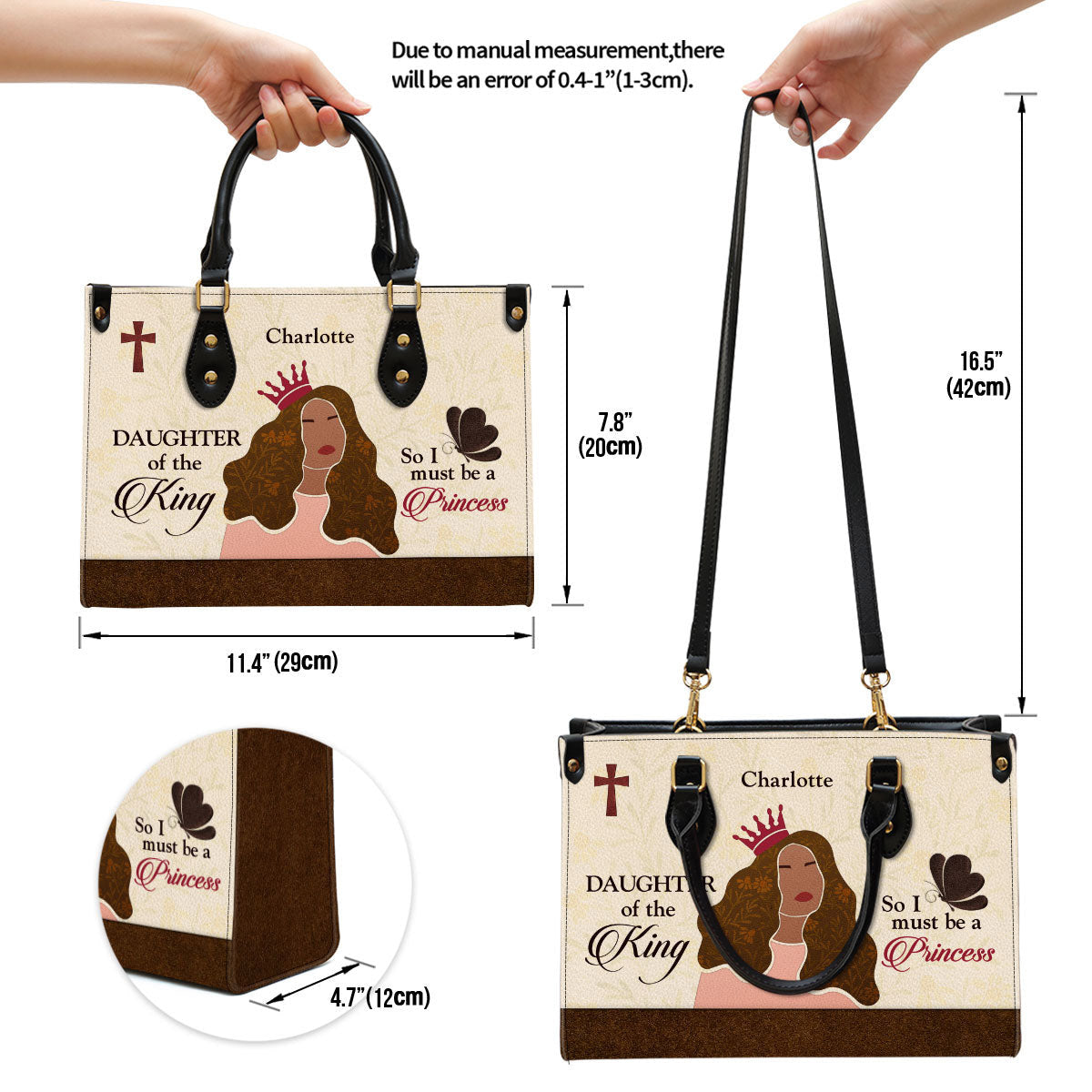 Scripture Gifts For Religious Women Personalized Leather Handbag With Handle Daughter Of The King