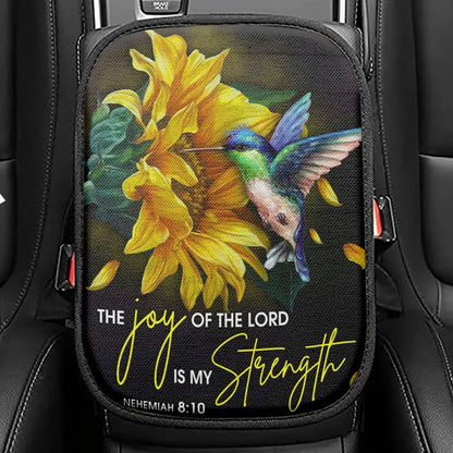 Scripture Nehemiah 810 Hummingbird Sunflower Seat Box Cover, Bible Verse Car Center Console Cover, Scripture Interior Car Accessories