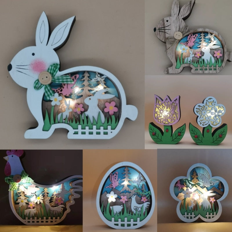 Wooden Easter Egg LED Light - Wooden Easter Bunny LED Light - Easter Craft - Easter Decoration
