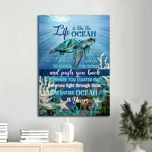 Sea Turtle Deep Ocean Infinite Halo Life Is Like The Ocean Canvas Wall Art - Christian Gift