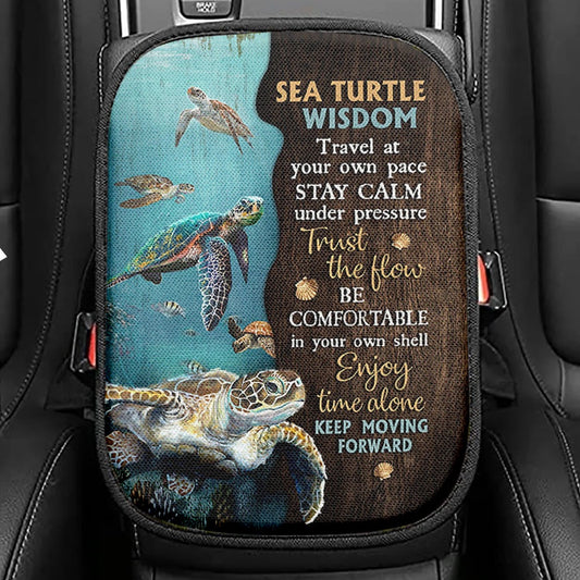 Sea Turtle Little Starfish To The Ocean I Go Seat Box Cover, Christian Car Center Console Cover, Gift For Turle Lover