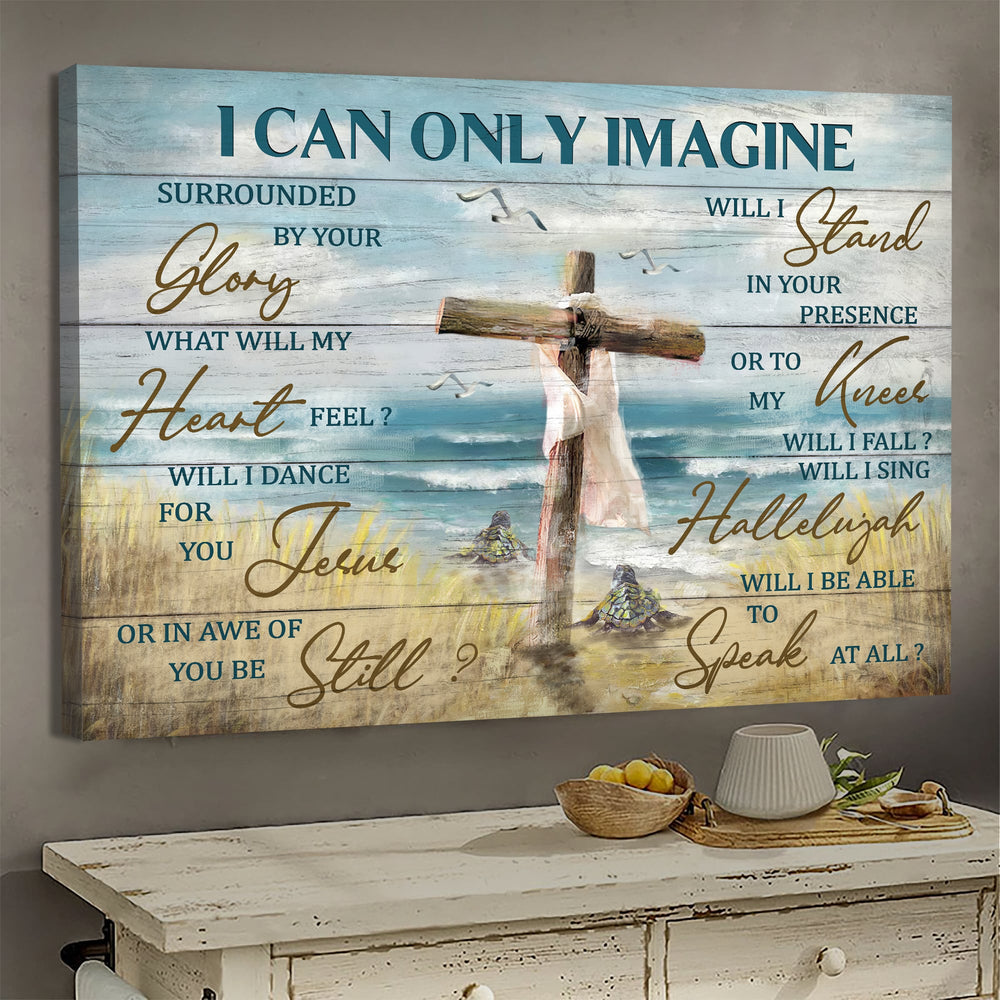Sea Turtle Ocean Landscape Wooden Cross I Can Only Imagine Canvas Wall Art - Christian Poster - Religious Wall Decor