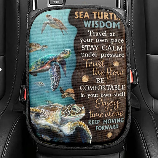 Sea Turtle Ocean World Keep Moving Forward Car Center Console Cover, Christian Armrest Seat Cover, Bible Seat Box Cover