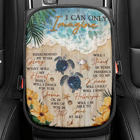 Sea Turtle, Sandy Beach, Ocean View, I Can Only Imagine Car Center Console Cover, Christian Armrest Seat Cover, Bible Seat Box Cover
