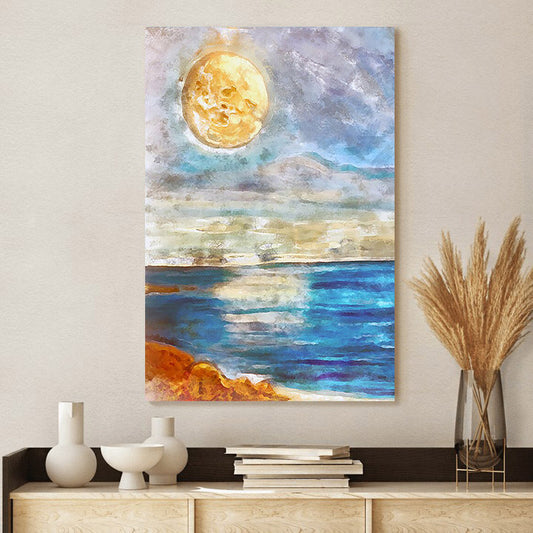 Seascape Sunset Moon Painting Canvas Wall Art - Canvas Wall Decor - Home Decor Living Room