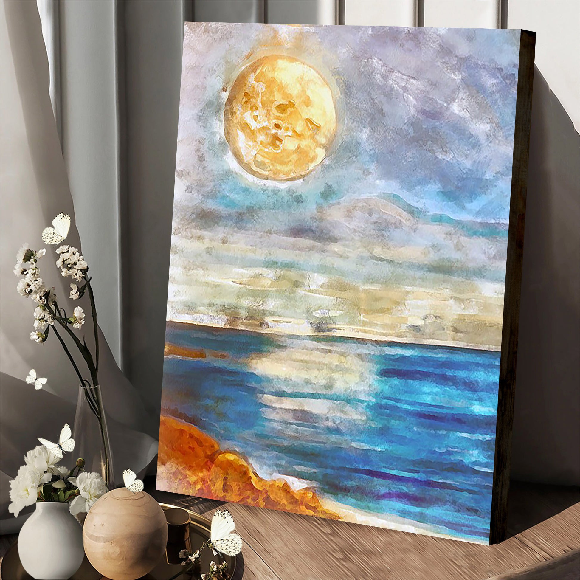 Seascape Sunset Moon Painting Canvas Wall Art - Canvas Wall Decor - Home Decor Living Room