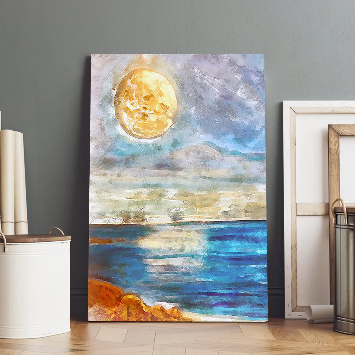 Seascape Sunset Moon Painting Canvas Wall Art - Canvas Wall Decor - Home Decor Living Room