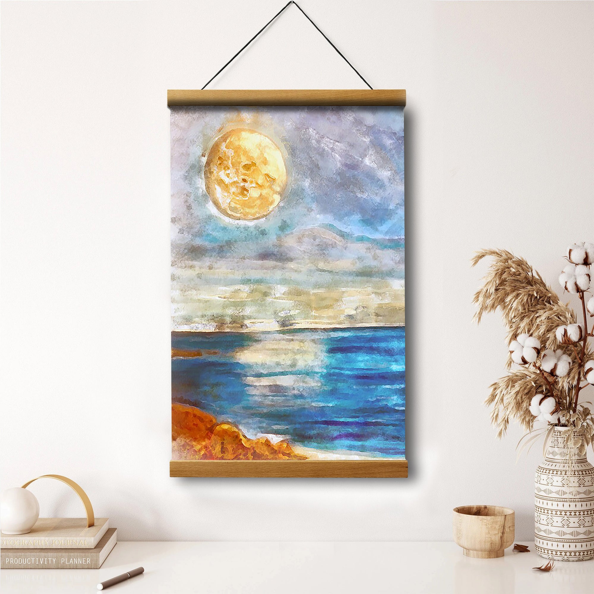 Seascape Sunset Moon Painting Hanging Canvas Wall Art - Canvas Wall Decor - Home Decor Living Room