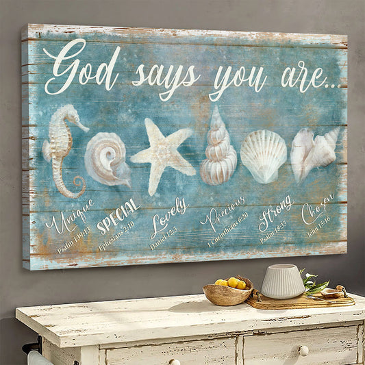 Seashells Painting God Says You Are Canvas Wall Art - Christian Poster - Religious Wall Decor
