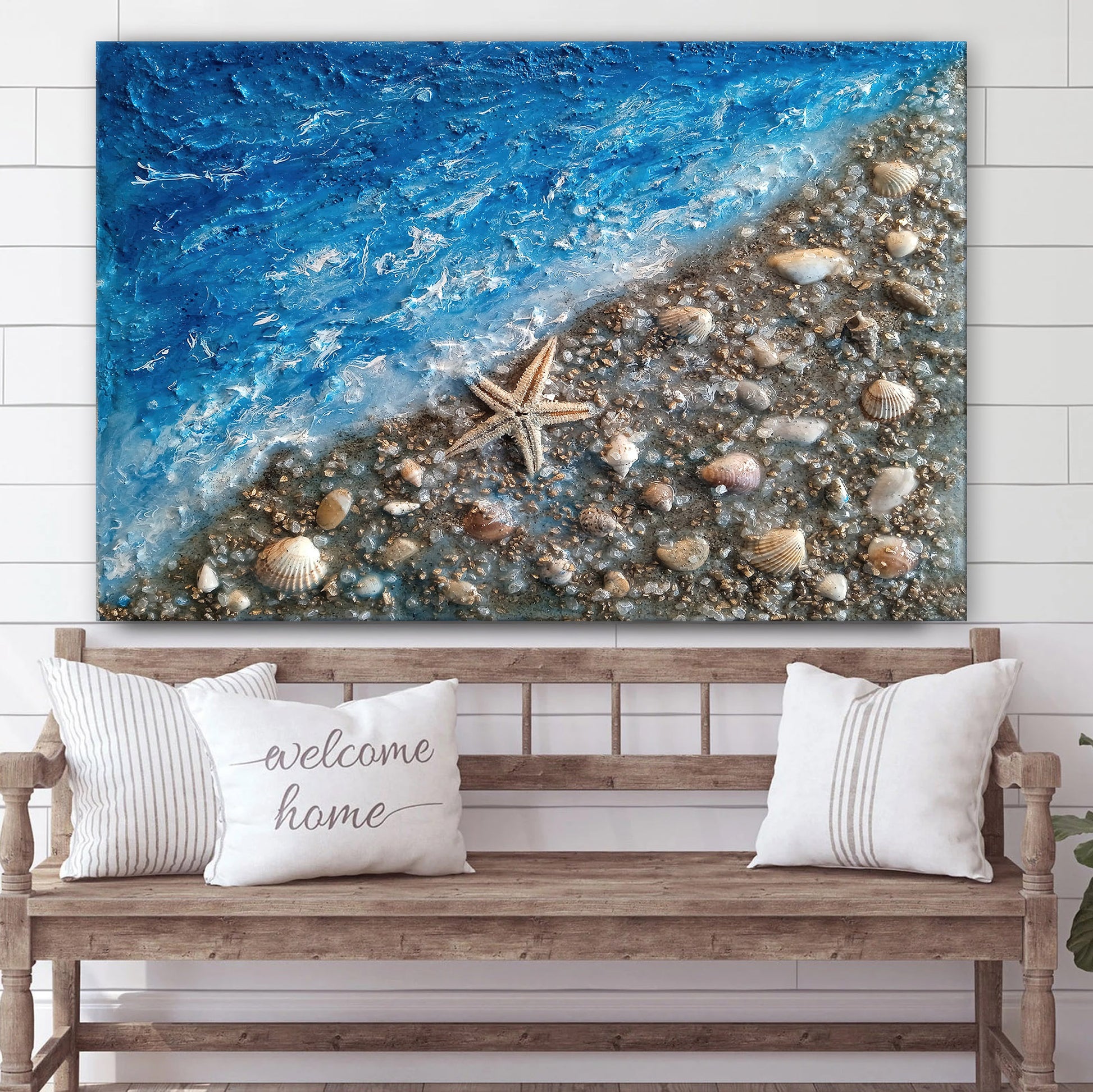 Seashells With Epoxy Resin Painting Canvas Wall Art - Canvas Wall Decor - Home Decor Living Room