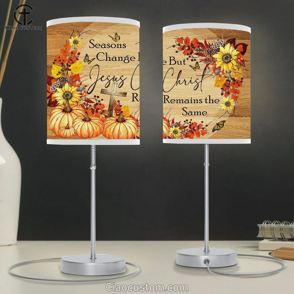 Seasons Change But Jesus Christ Remain The Same Autumn Butterfly Cross Pumpkin Table Lamp For Bedroom - Religious Room Decor