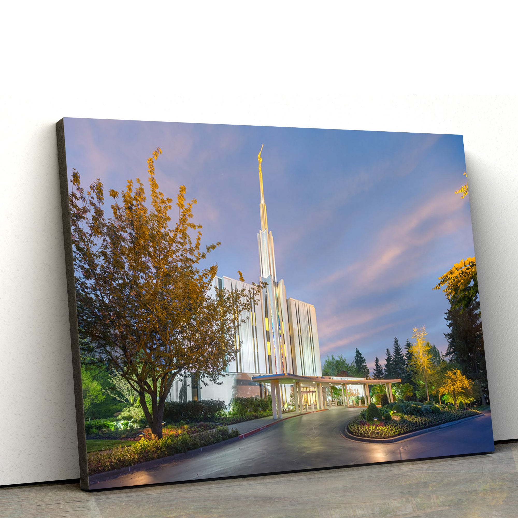 Seattle Temple Evening Light Canvas Wall Art - Jesus Christ Picture - Canvas Christian Wall Art