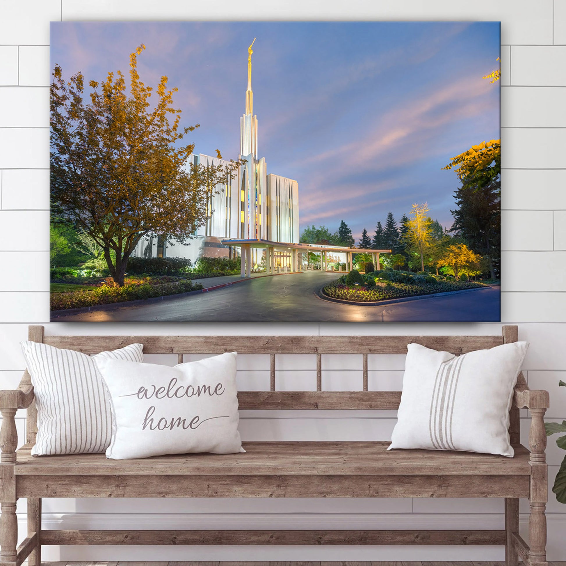 Seattle Temple Evening Light Canvas Wall Art - Jesus Christ Picture - Canvas Christian Wall Art