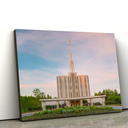 Seattle Temple Spring Sunset Canvas Wall Art - Jesus Christ Picture - Canvas Christian Wall Art