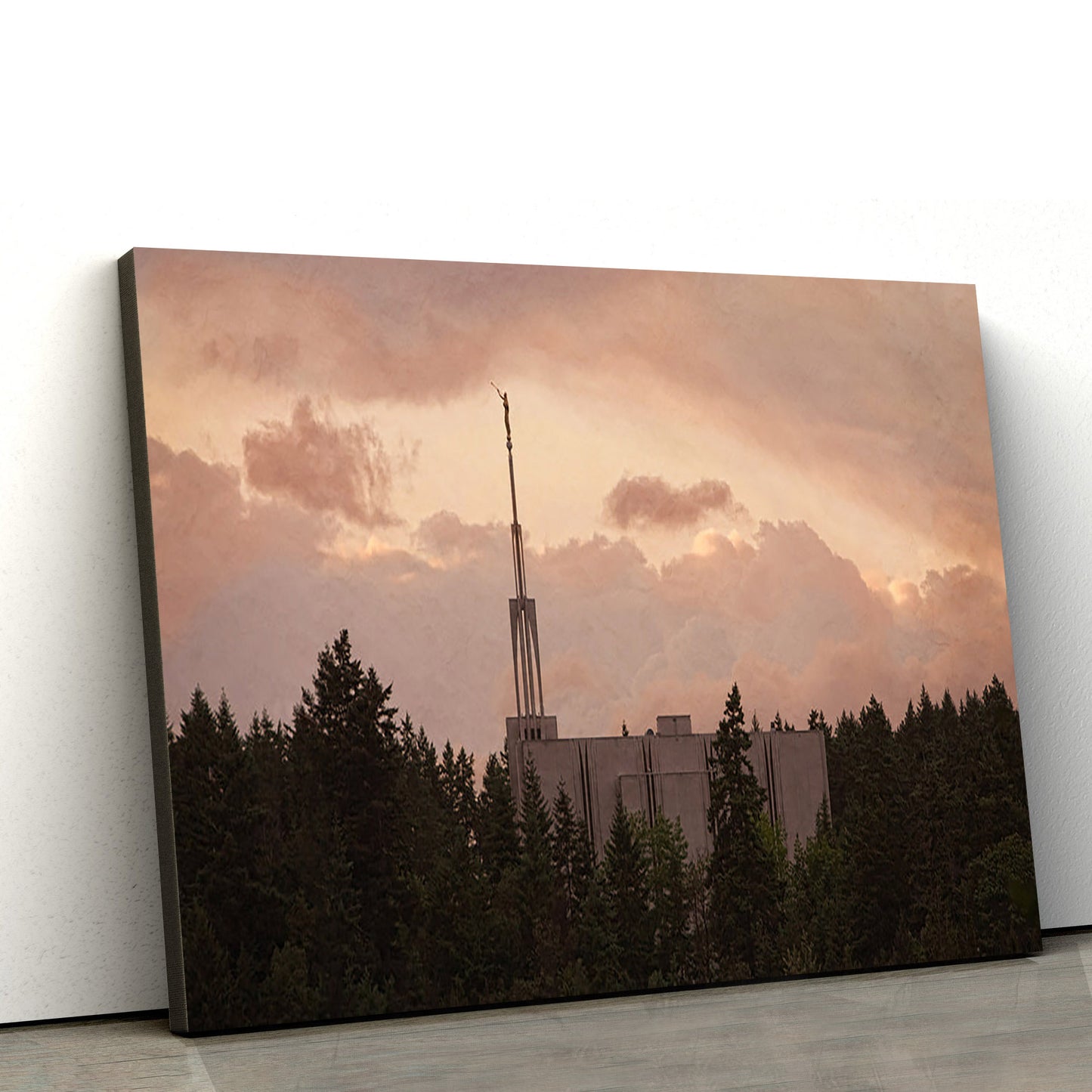 Seattle Temple Sunset Panoramic Canvas Wall Art - Jesus Christ Picture - Canvas Christian Wall Art