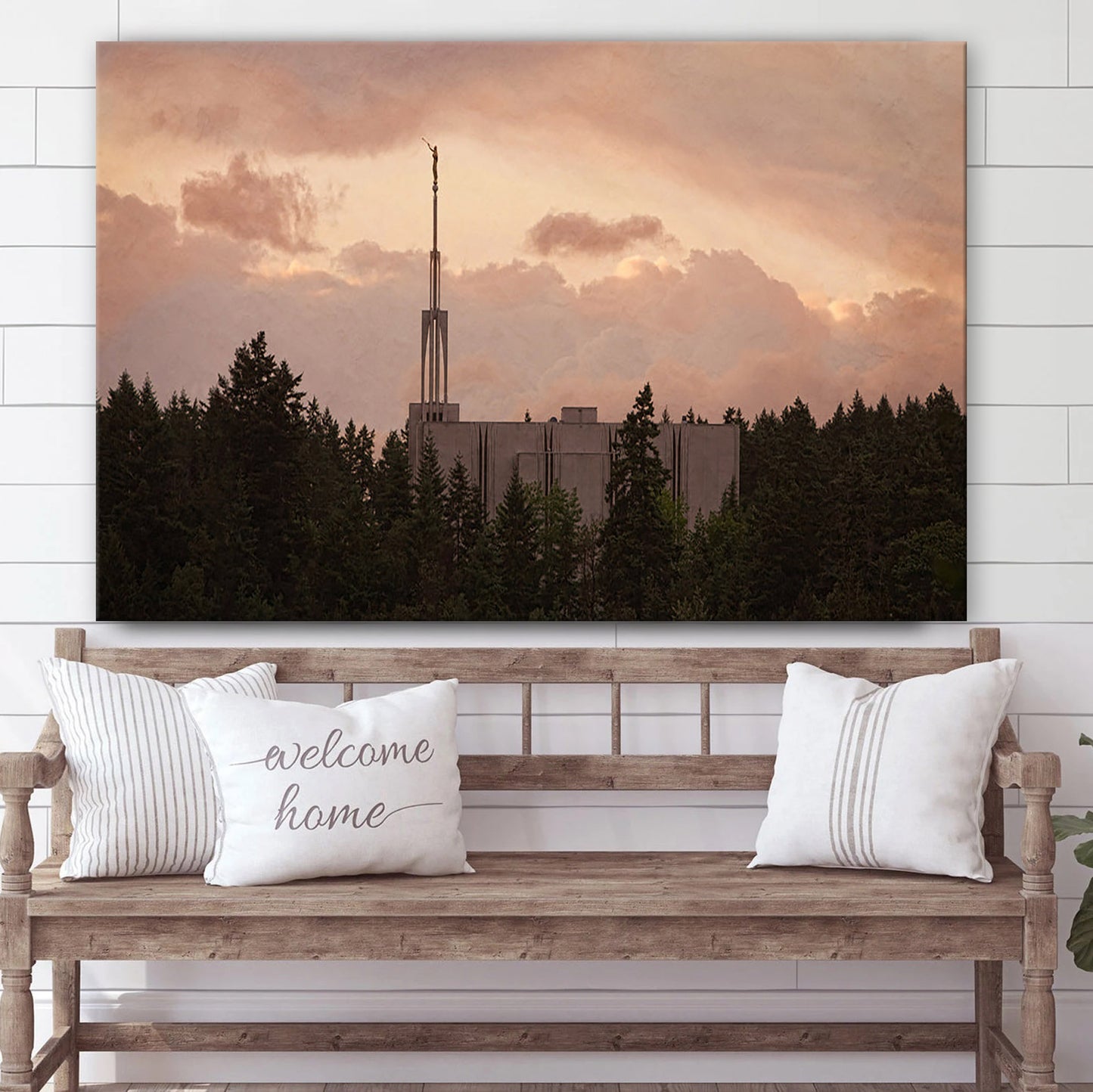 Seattle Temple Sunset Panoramic Canvas Wall Art - Jesus Christ Picture - Canvas Christian Wall Art