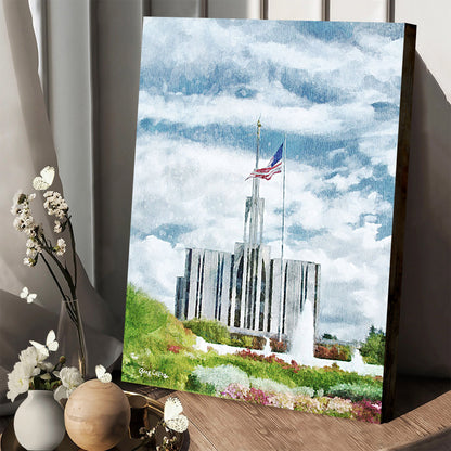 Seattle Temple Us Flag Canvas Pictures - Jesus Canvas Art - Christian Wall Art