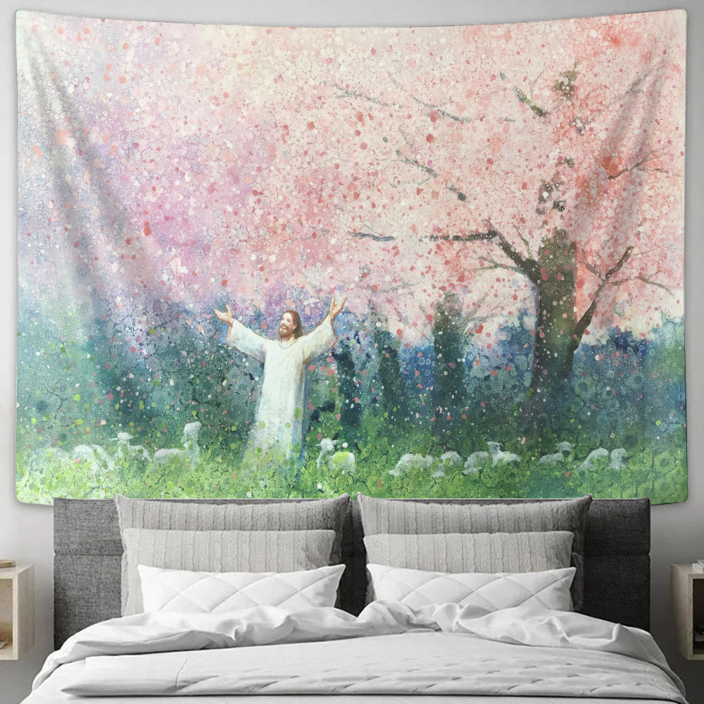 Seeds of Kindness Tapestry - Jesus And The Sheeps Tapestry - Christian Tapestry - Religious Tapestry Wall Hangings - Jesus Wall Tapestry - Ciaocustom