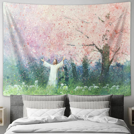 Seeds of Kindness Tapestry - Jesus And The Sheeps Tapestry - Christian Tapestry - Religious Tapestry Wall Hangings - Jesus Wall Tapestry - Ciaocustom