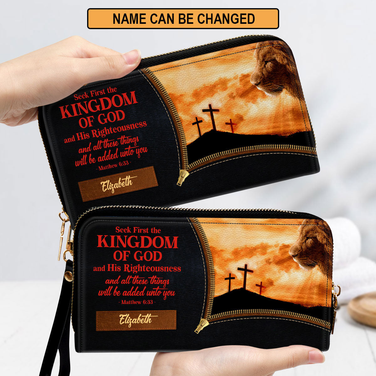 Seek First The Kingdom Of God And His Righteousness Clutch Purse For Women - Personalized Name - Christian Gifts For Women