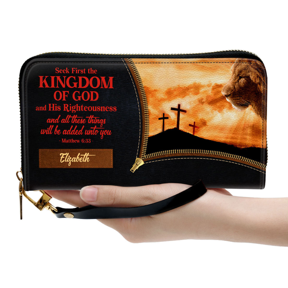 Seek First The Kingdom Of God And His Righteousness Clutch Purse For Women - Personalized Name - Christian Gifts For Women