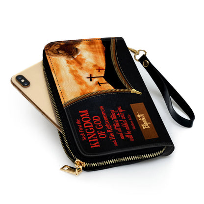 Seek First The Kingdom Of God And His Righteousness Clutch Purse For Women - Personalized Name - Christian Gifts For Women