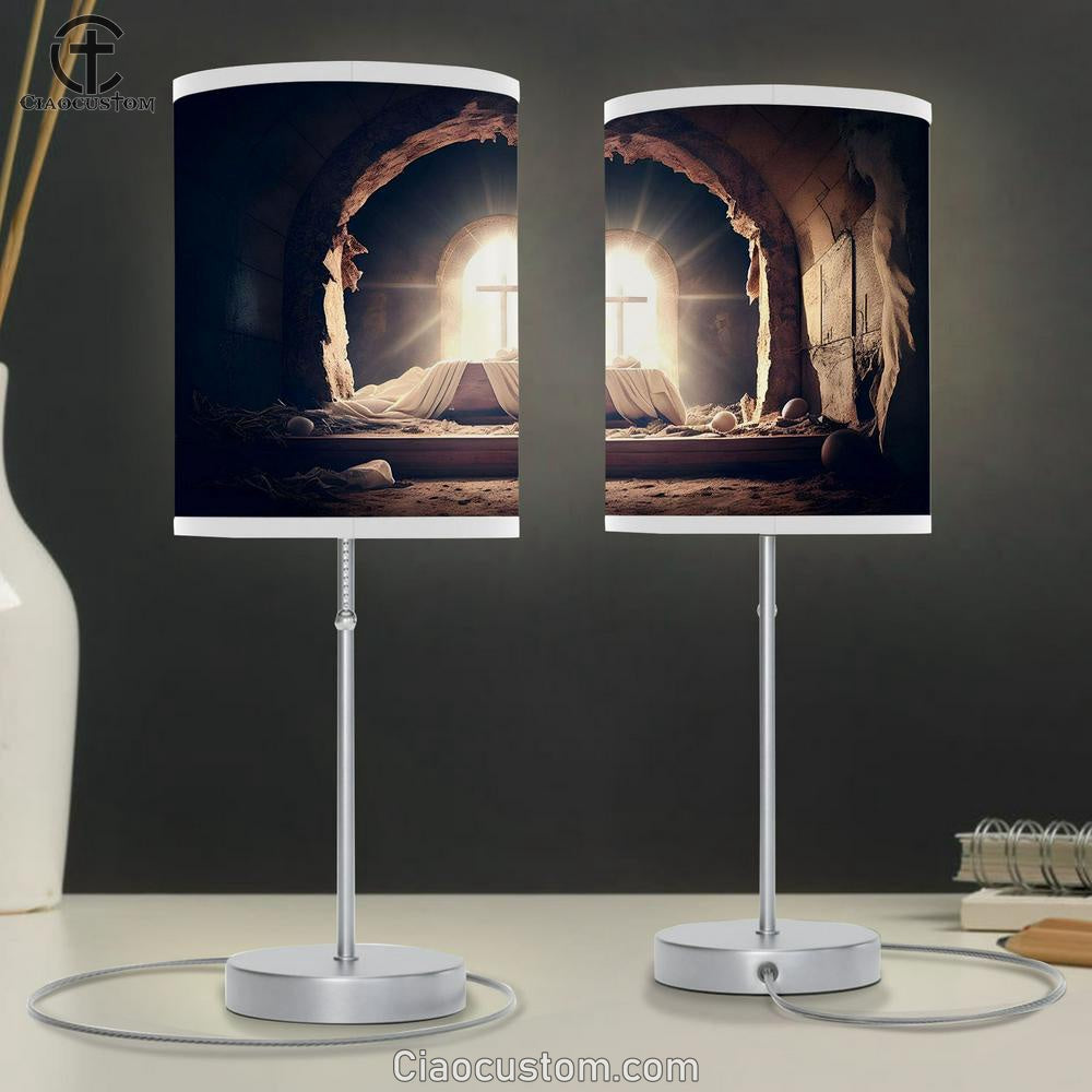 Sepulcher Of Empty Tomb Resurrection Jesus Christ Table Lamp Pictures - Faith Art - Christian Table Lamp For Bedroom Decor