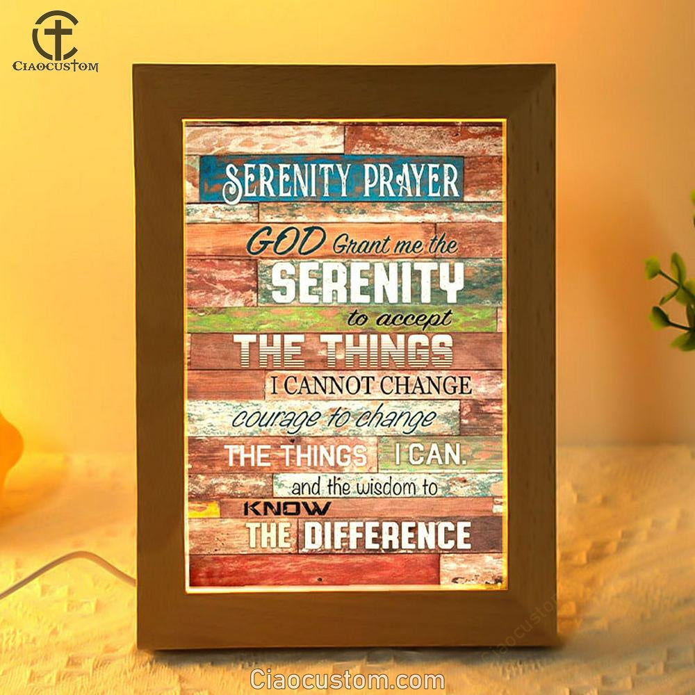 Serenity Prayer - Christian Decor Frame Lamp Prints - Bible Verse Wooden Lamp - Scripture Night Light