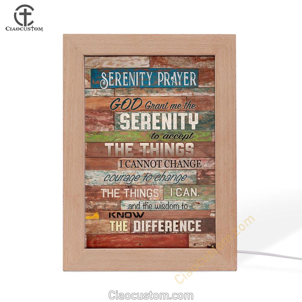 Serenity Prayer - Christian Decor Frame Lamp Prints - Bible Verse Wooden Lamp - Scripture Night Light