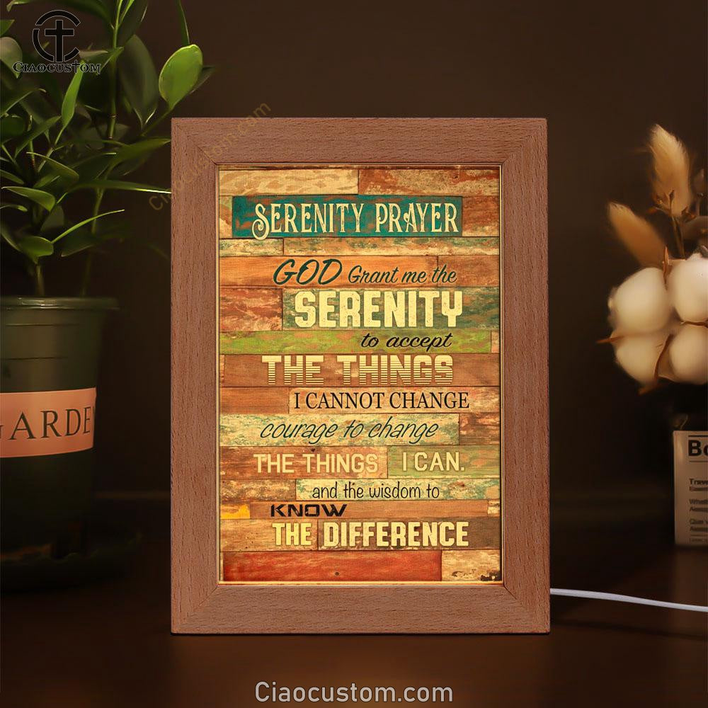 Serenity Prayer - Christian Decor Frame Lamp Prints - Bible Verse Wooden Lamp - Scripture Night Light