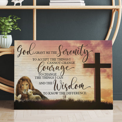 Serenity Prayer God Jesus Lion And Lamb Dove God Grant Me The Serenity To Accept The Things I Cannot Change Canvas Wall Art