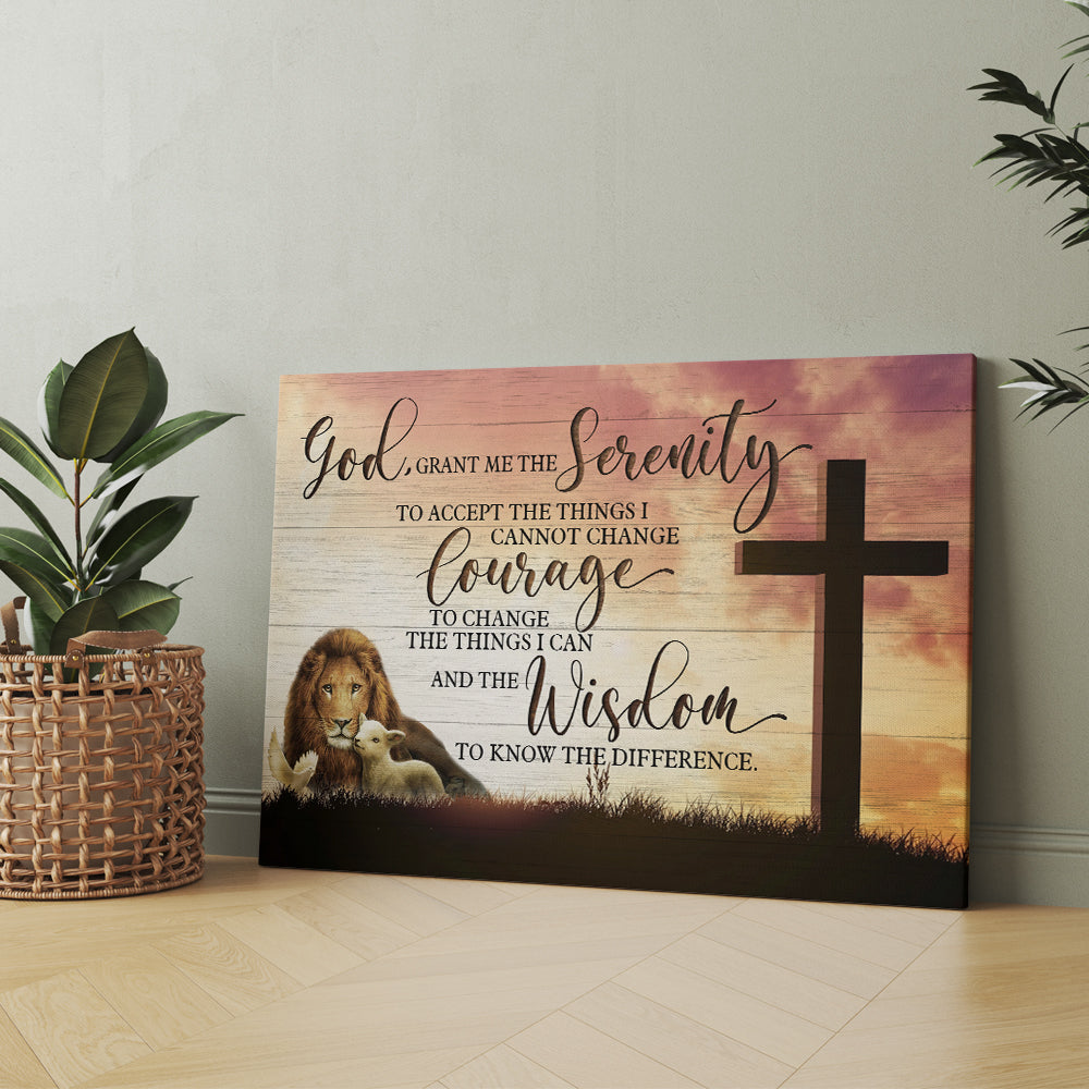 Serenity Prayer God Jesus Lion And Lamb Dove God Grant Me The Serenity To Accept The Things I Cannot Change Canvas Wall Art