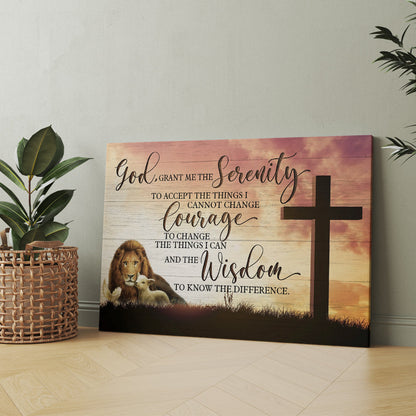 Serenity Prayer God Jesus Lion And Lamb Dove God Grant Me The Serenity To Accept The Things I Cannot Change Canvas Wall Art