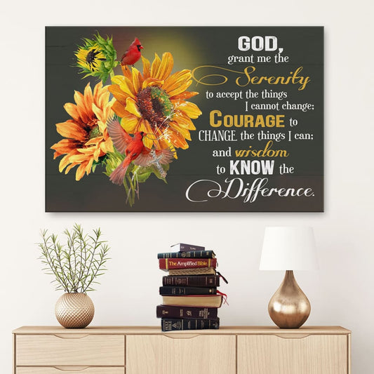 Serenity Prayer Sunflower Canvas Wall Art - Religious Wall Decor