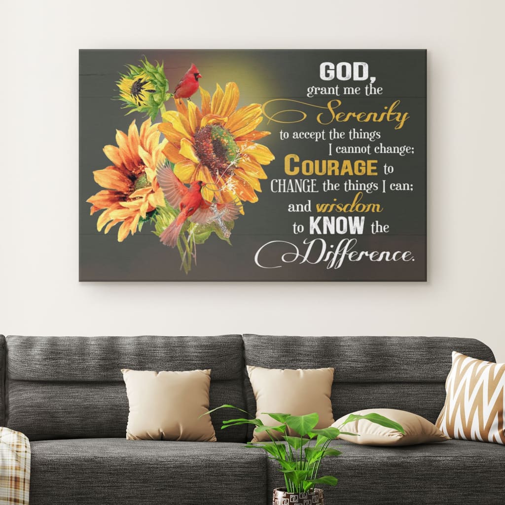 Serenity Prayer Sunflower Canvas Wall Art - Religious Wall Decor