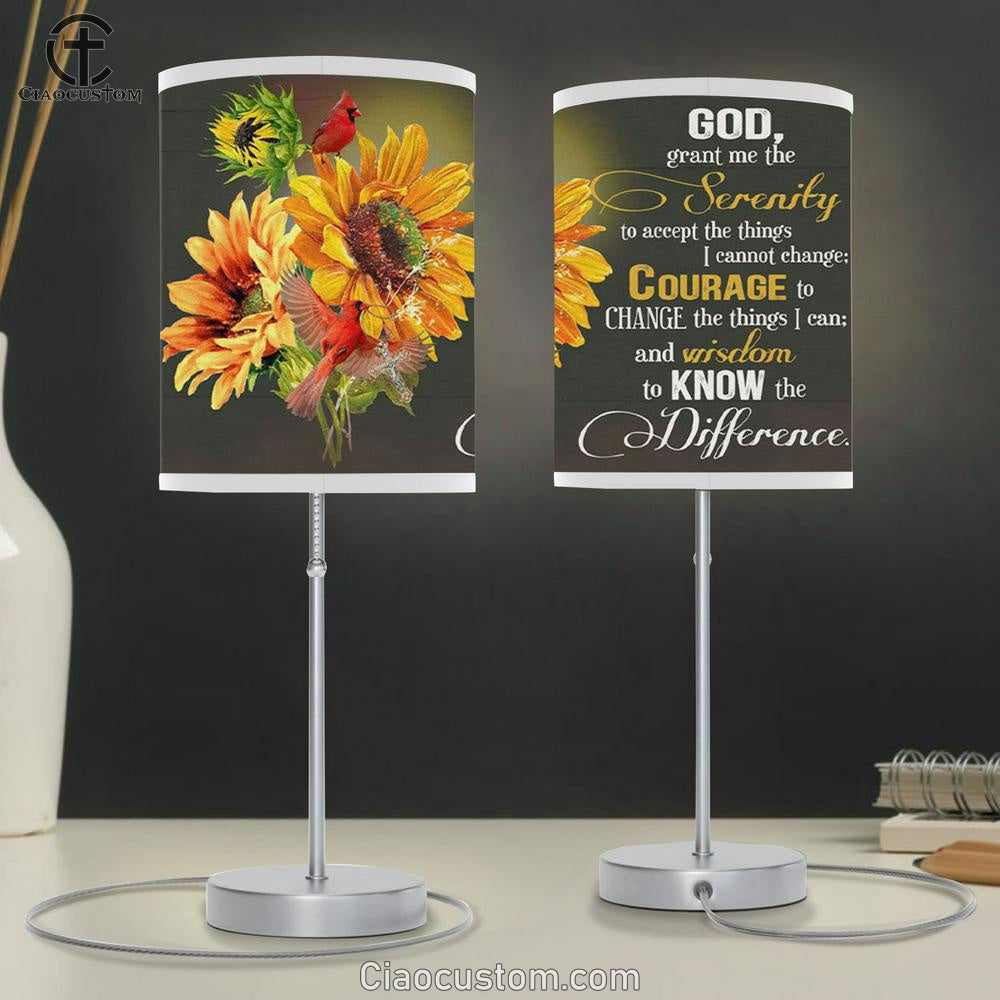 Serenity Prayer Sunflower Table Lamp For Bedroom - Christian Room Decor