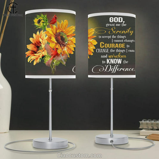 Serenity Prayer Sunflower Table Lamp For Bedroom - Christian Room Decor